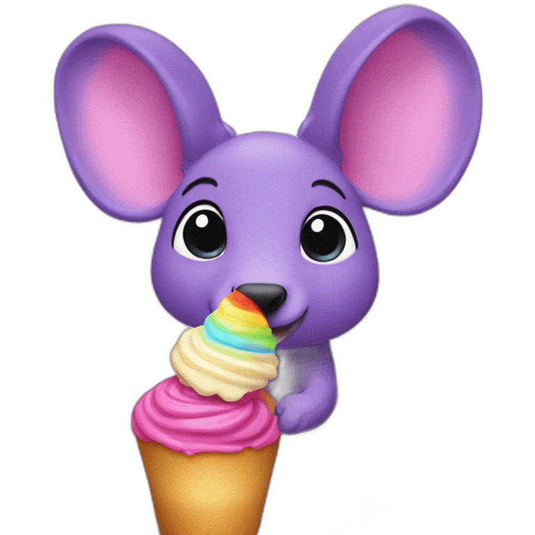 Purple aardvark with a long nose holding a rainbow parfait emoji