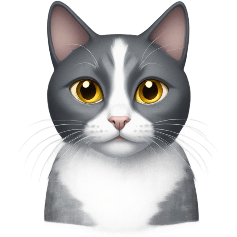 Gray and white cat with gold eyes with black cat with gold eyes emoji