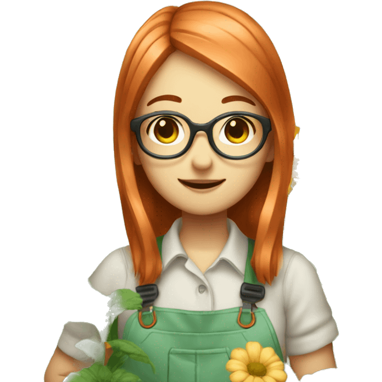 Kawaii cute gardener girl copper hair and glasses emoji