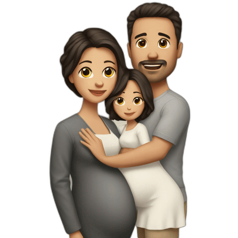 Husband (no mustache, no beard) and pregnant wife have dark brown haircut emoji