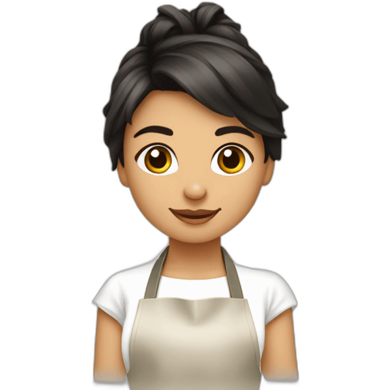 petite girl dark hair cooking risotto with norwich terrier emoji