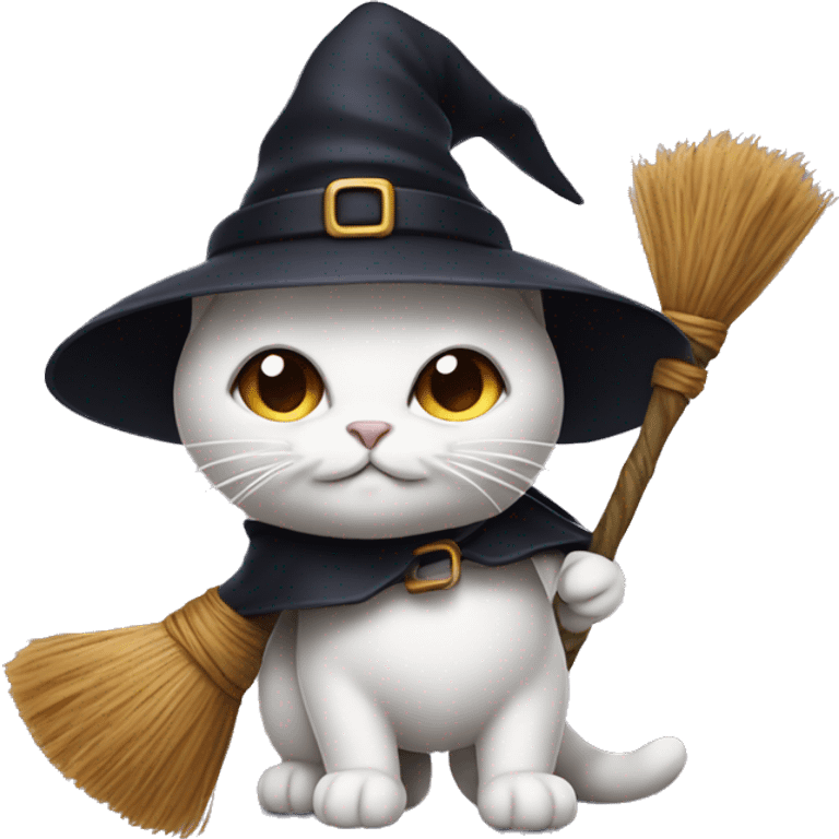 cat with witch hat on flying a broomstick emoji