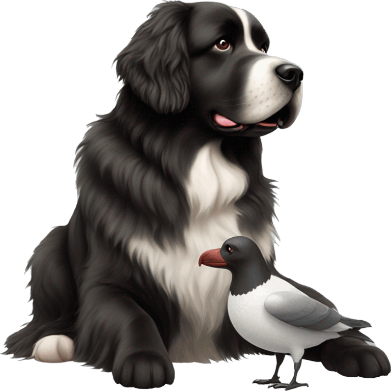 Newfoundland dog with a sea gull emoji