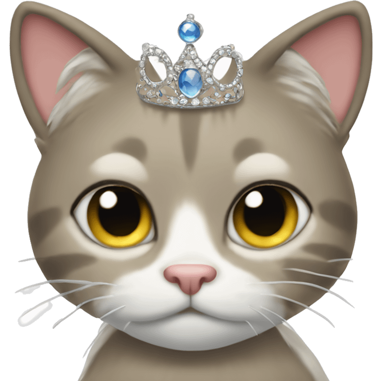 A sassy cat emoji wearing a tiara and batting its eyelashes emoji