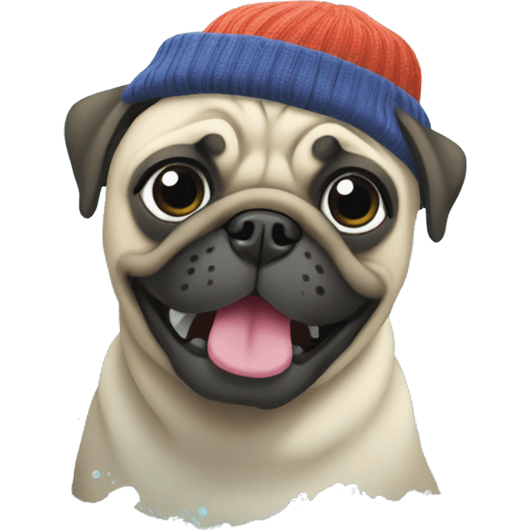 Pug wearing a beanie in the ocean  emoji