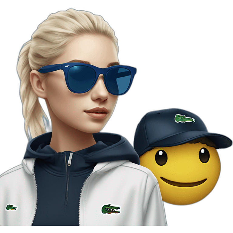 Lacoste bag girl with black lacoste hoodie e and blue oakley sportive sunglass  emoji