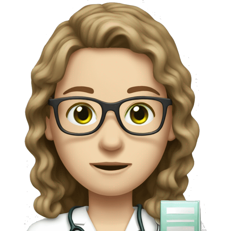 doctor pale white skin brown wavy hair green eyes glasses emoji