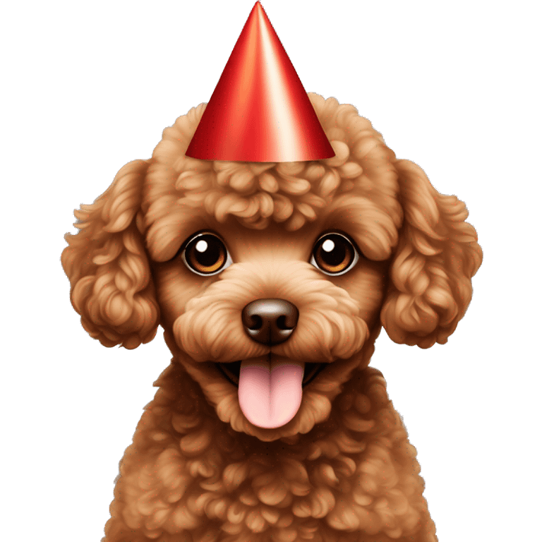 Red brown cute toy poodle puppy with a birthday hat on emoji