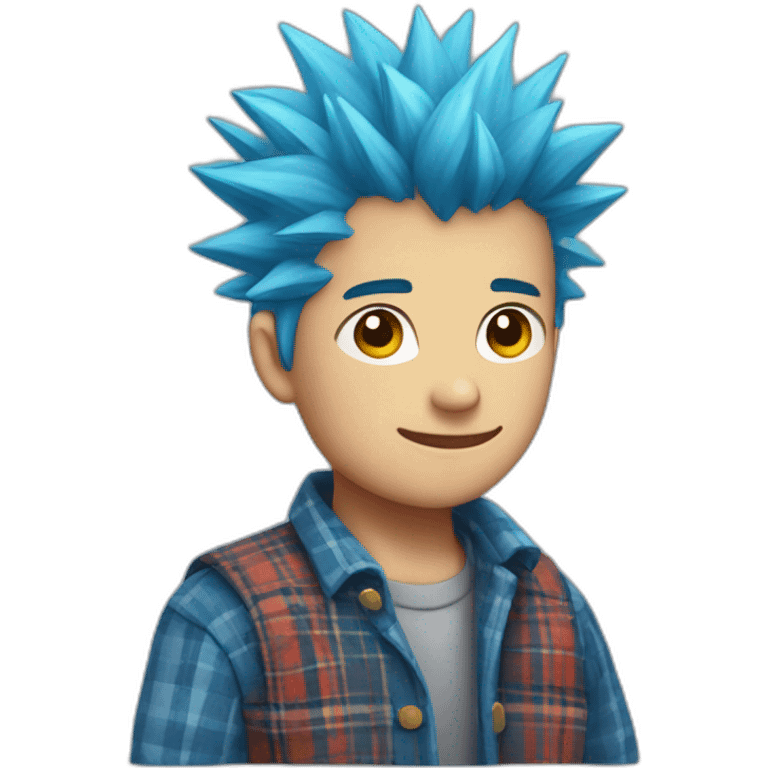 Spiky blue-haired boy In plaid  emoji