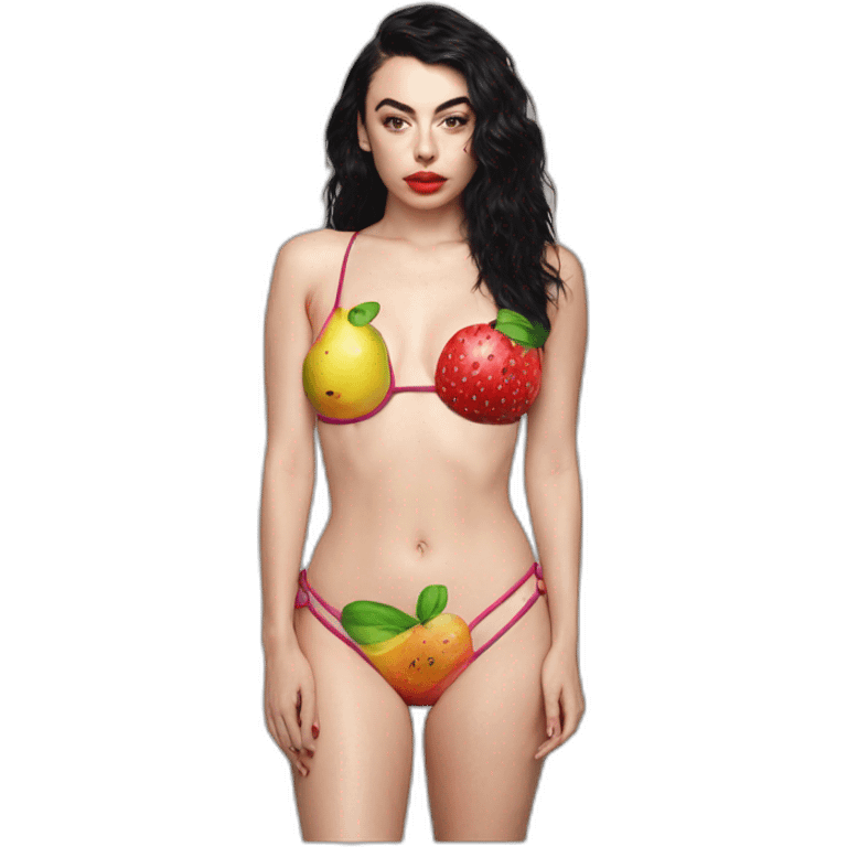 Charli xcx wearing fruit designed bikini emoji