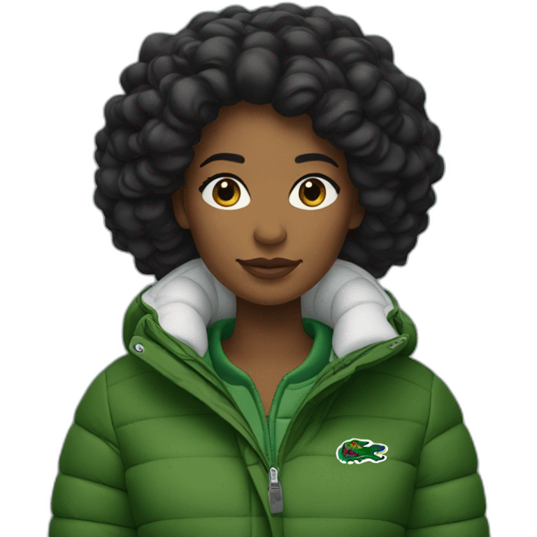 Black woman using Lacoste puffer jacket emoji