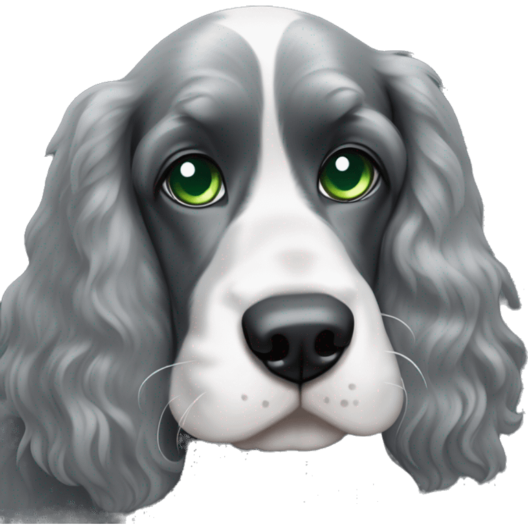 Black and grey cocker spaniel with one blue eye one green eye emoji