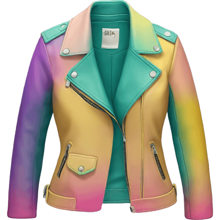 Realistic isolated open teal,yellow,light purple,and light pink ombre feminine fashion leather jacket. emoji