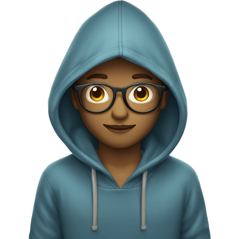 Een jongen met lang haar met bril en een hoodie emoji