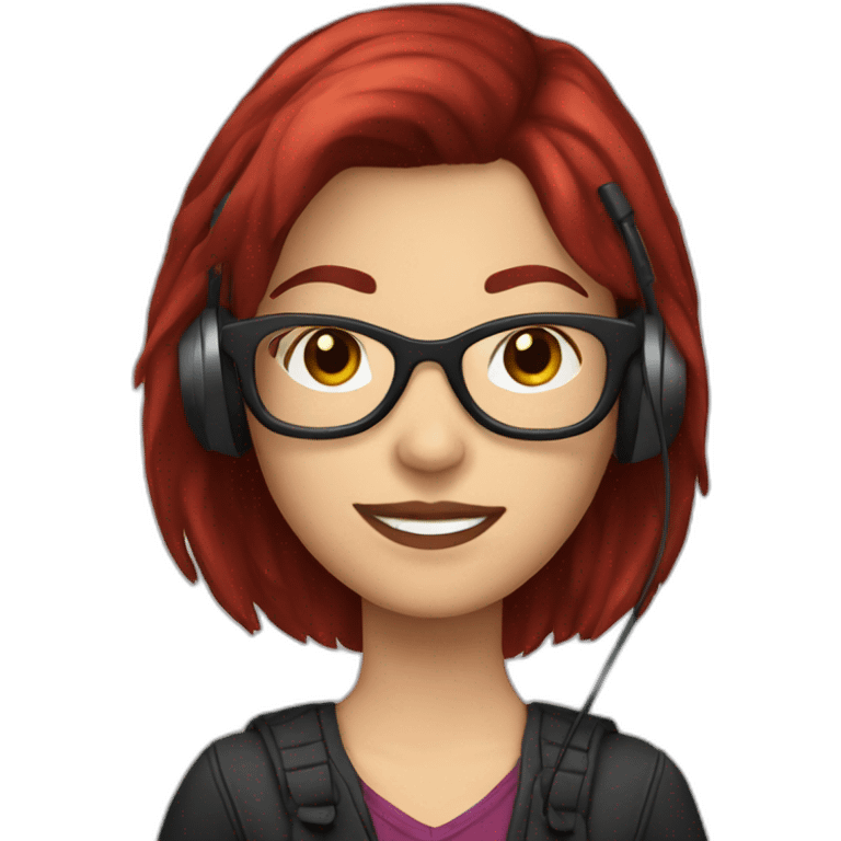 caucasian female rock star with short dark red hair, headphones and glasses emoji