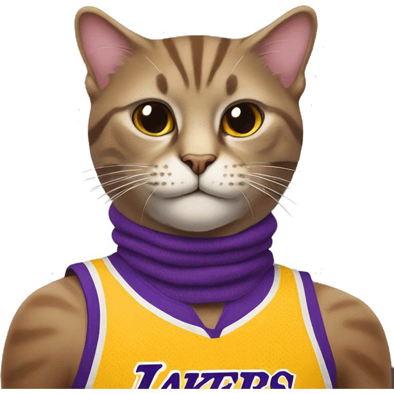 Cat wearing lakers jersey doing a side eye emoji