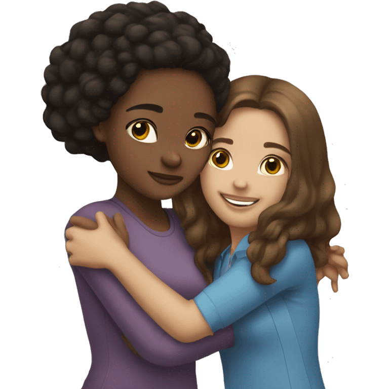 light skin brunette girl hugging a brunette lightskin girl emoji