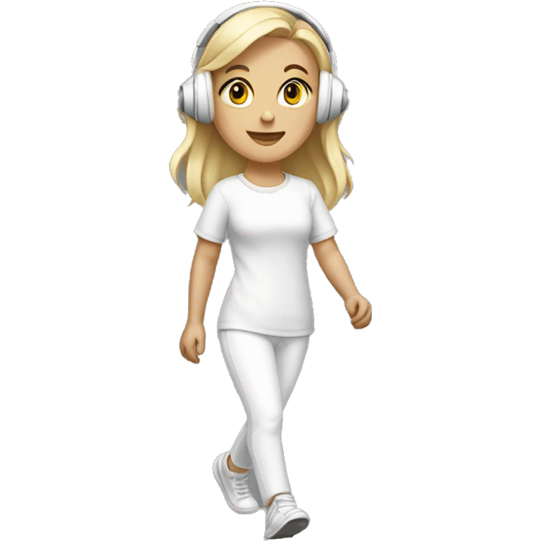 blonde girls wearing white headphones walking  emoji