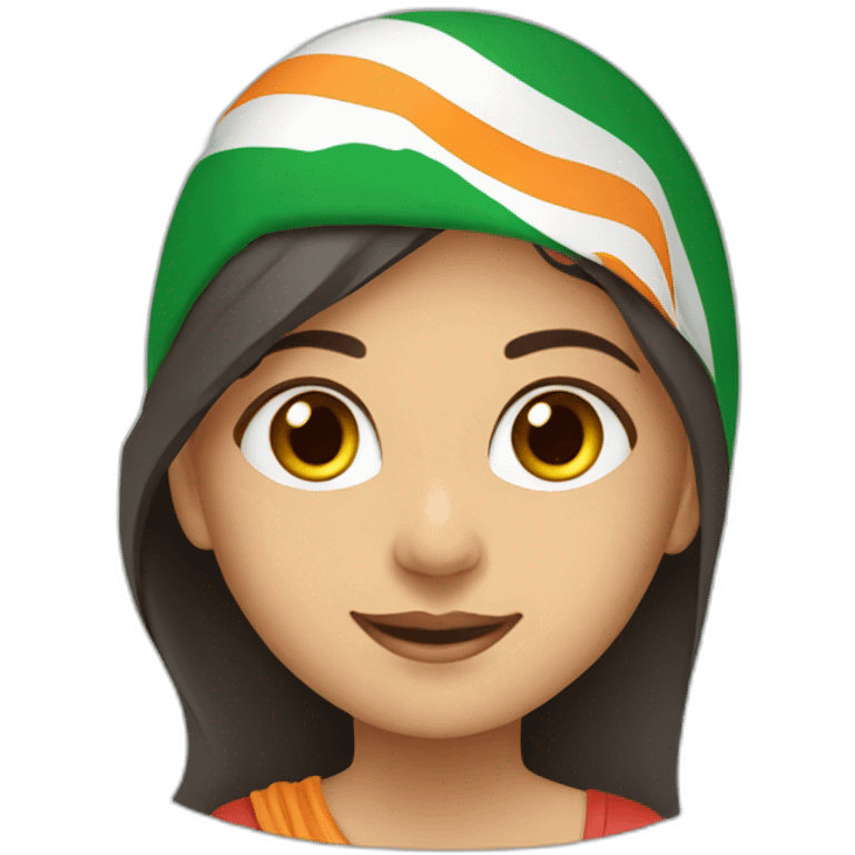 A girl with India flag, wearing ￼saare emoji