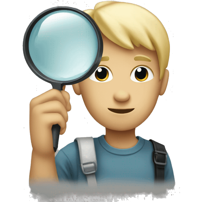 blonde boy holding magnify glass facing to the side emoji