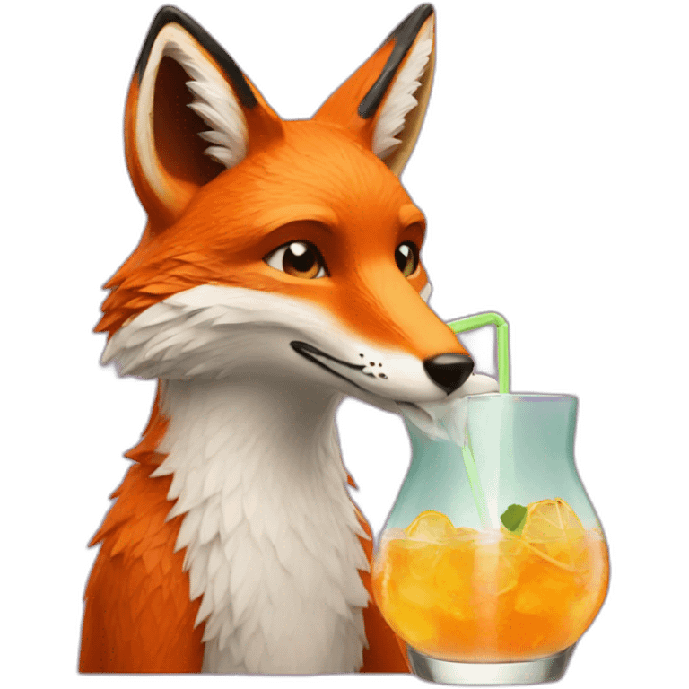 Fox drinking cocktail emoji