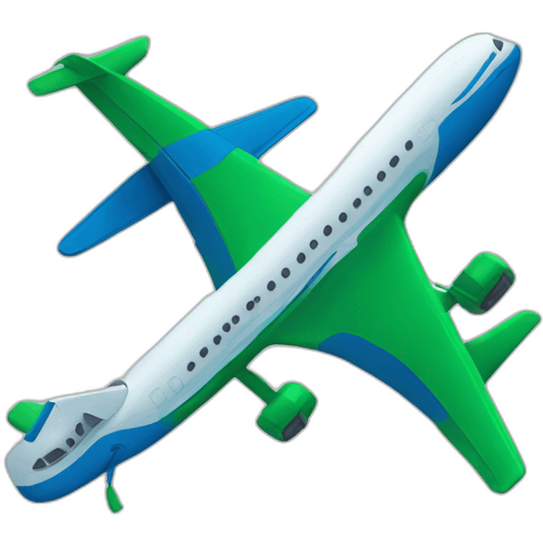 An Airplane has green and blue colors emoji