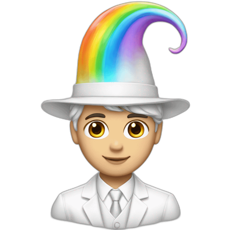 Posh-boy-with-white-suit-and-rainbow-unicorn-hat emoji