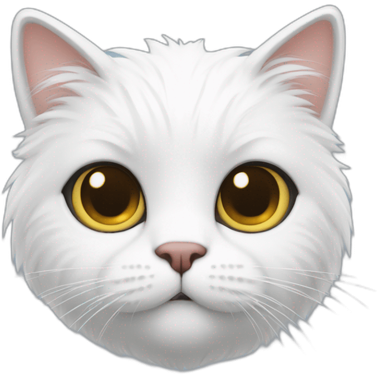 A white furry cat with a questions mark emoji