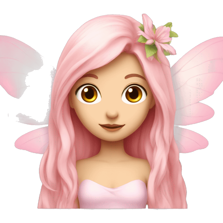 Beautiful, flower, fairy, light pink, long hair, big wings, fair skin emoji