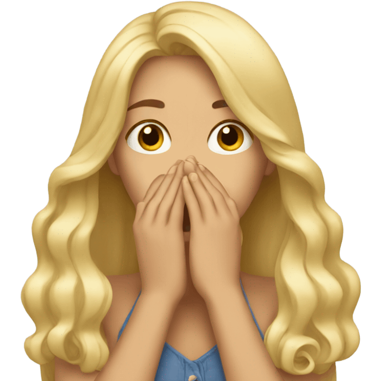 long hair blonde girl with her Hands covering her mouth emoji