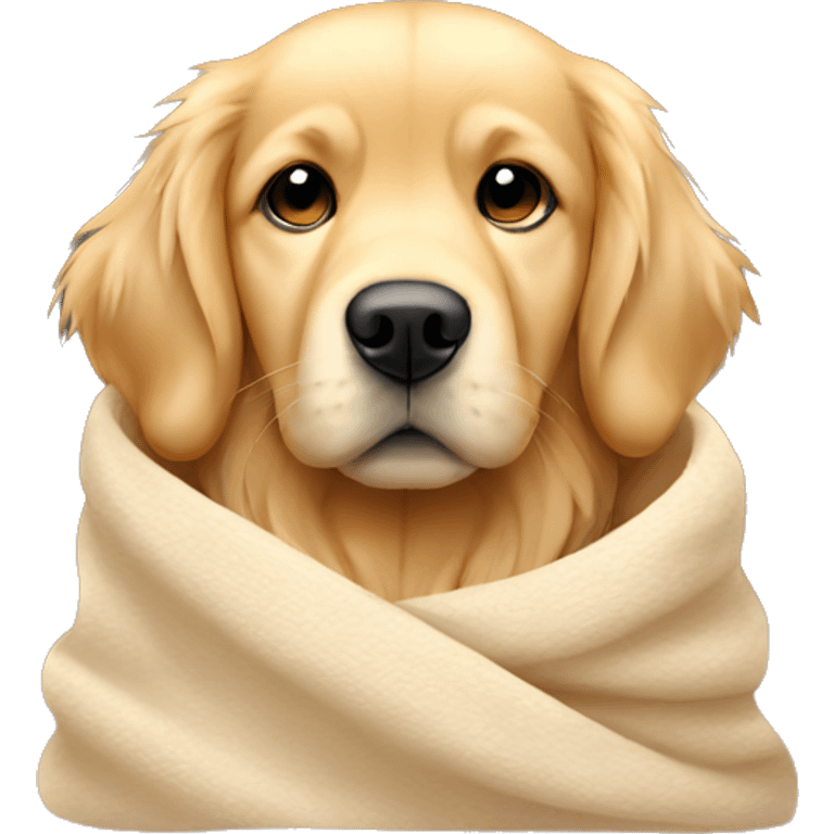 golden retriever cozy in beige blanket emoji