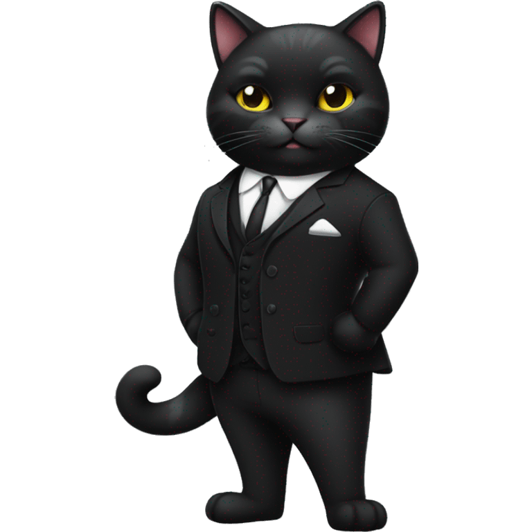 Mafia cute and cool chubby black cat in a black  formal cassic suit emoji