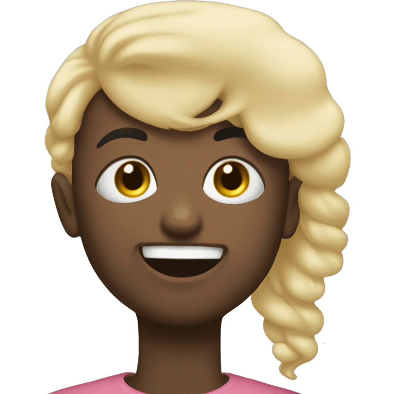 Two blondes kiss bald black man on the cheek emoji