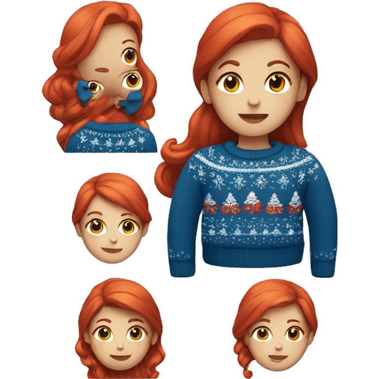 Red hair girl wearing blue Christmas sweater emoji