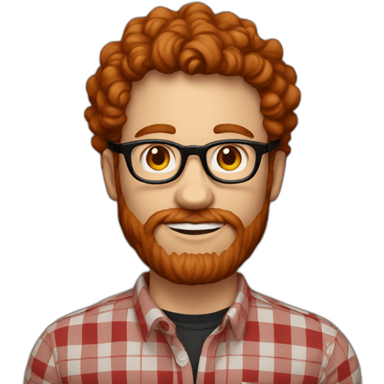 man,25 years,redhead,short curly hair,beard, round glasses, red and black checked shirt emoji