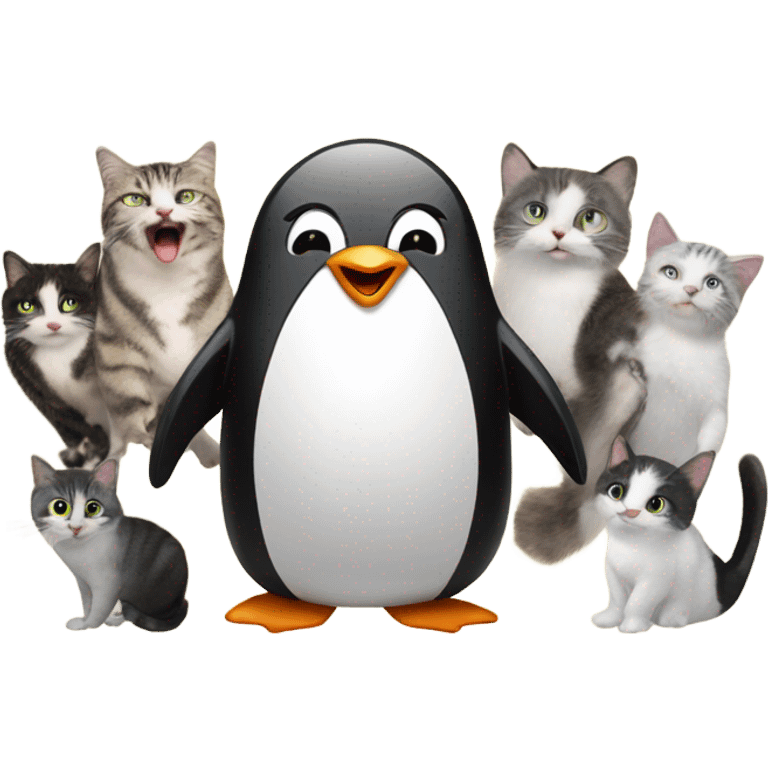 A penguin singing with a crew of cats  emoji