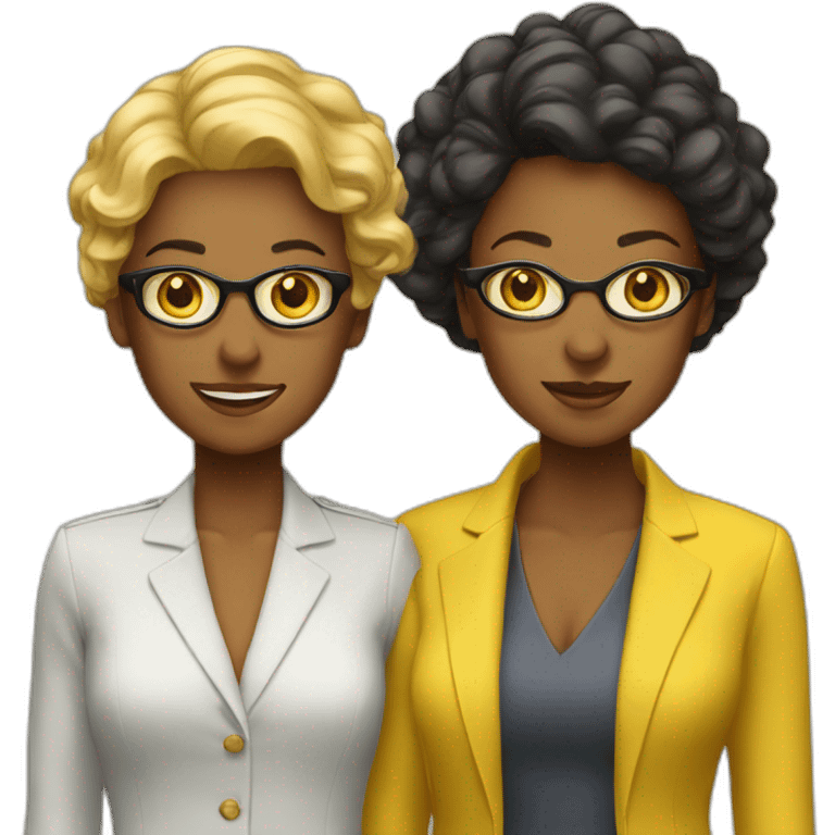 three professional women standing yellow emoji