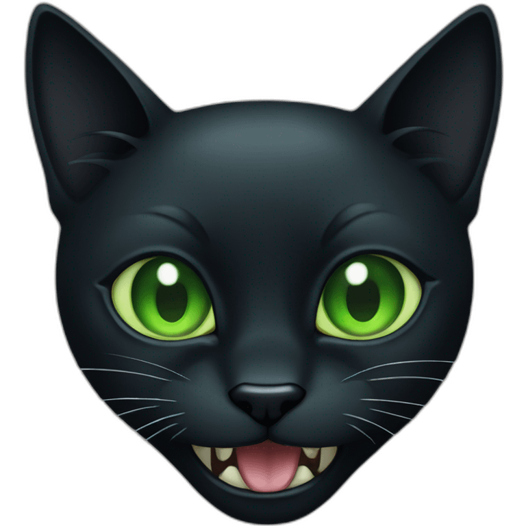 black cat with green eyes and fangs emoji