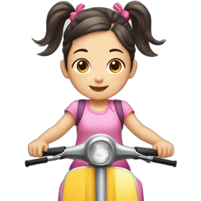 4yo Chinese girl with pigtails hair, riding kids’ scooter emoji