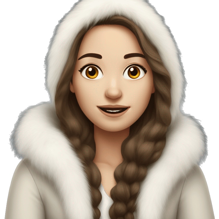 Realistic pretty Russian woman with long brown hair with white fur emoji