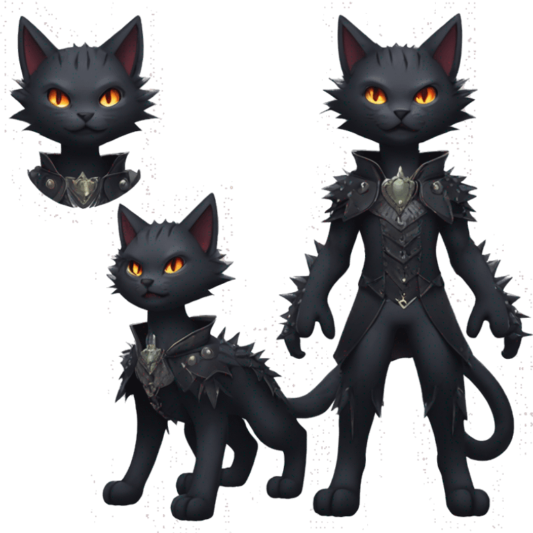 cool edgy fantasy dark-shadow-themed animal vampiric cat hybrid Fakemon  with a spiky collar full body emoji