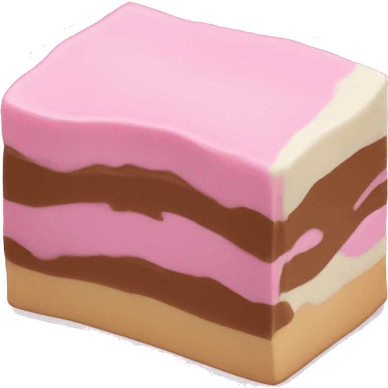 three layered vanilla fudge with white brown and pink  emoji