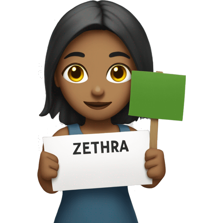 A girl holding sign that says "Zehra" emoji