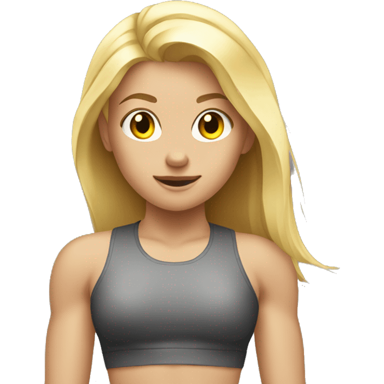 Blond girl is coining strength training emoji