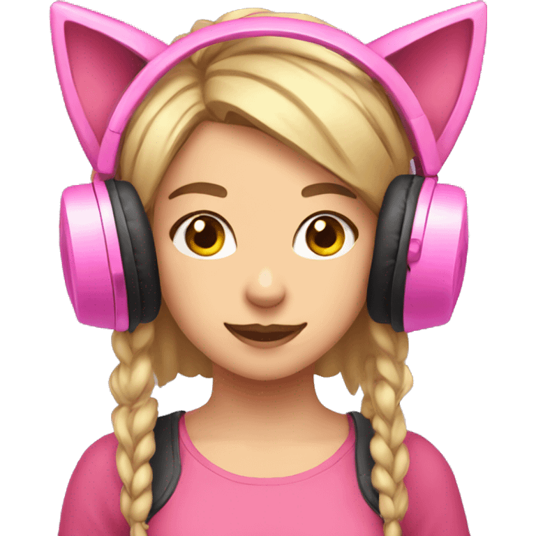 Girl with a pink gaming headset on that has cat ears  emoji