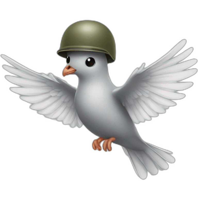 Flying dove wearing army helmet emoji