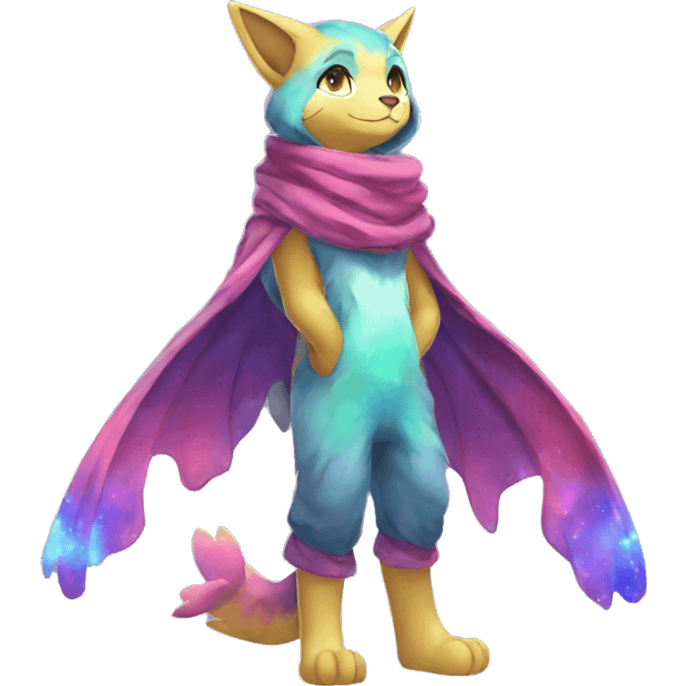 Shiny Colorful Anthro Sona Fakemon Nebula with a scarf Full Body emoji