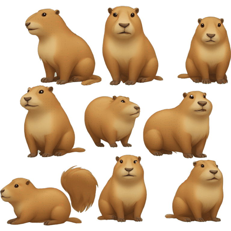 full-length capybaras with different emotions emoji