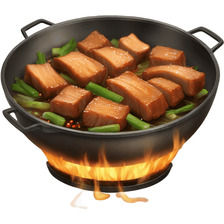 Sticky Chinese Pork Belly in wok emoji