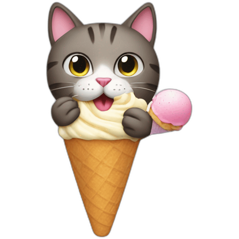 a cat eating an ice cream emoji